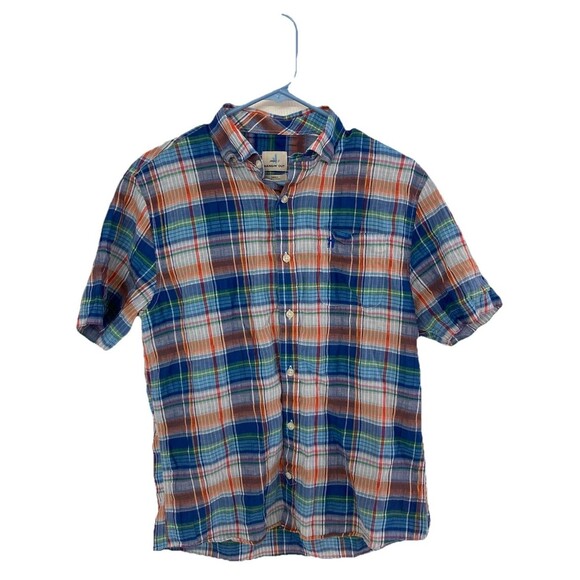 Men's Johnnie-O Hangin Out Linen Blend SS Shirt Plaid Buttonup Colorful Sz Small - Picture 1 of 8